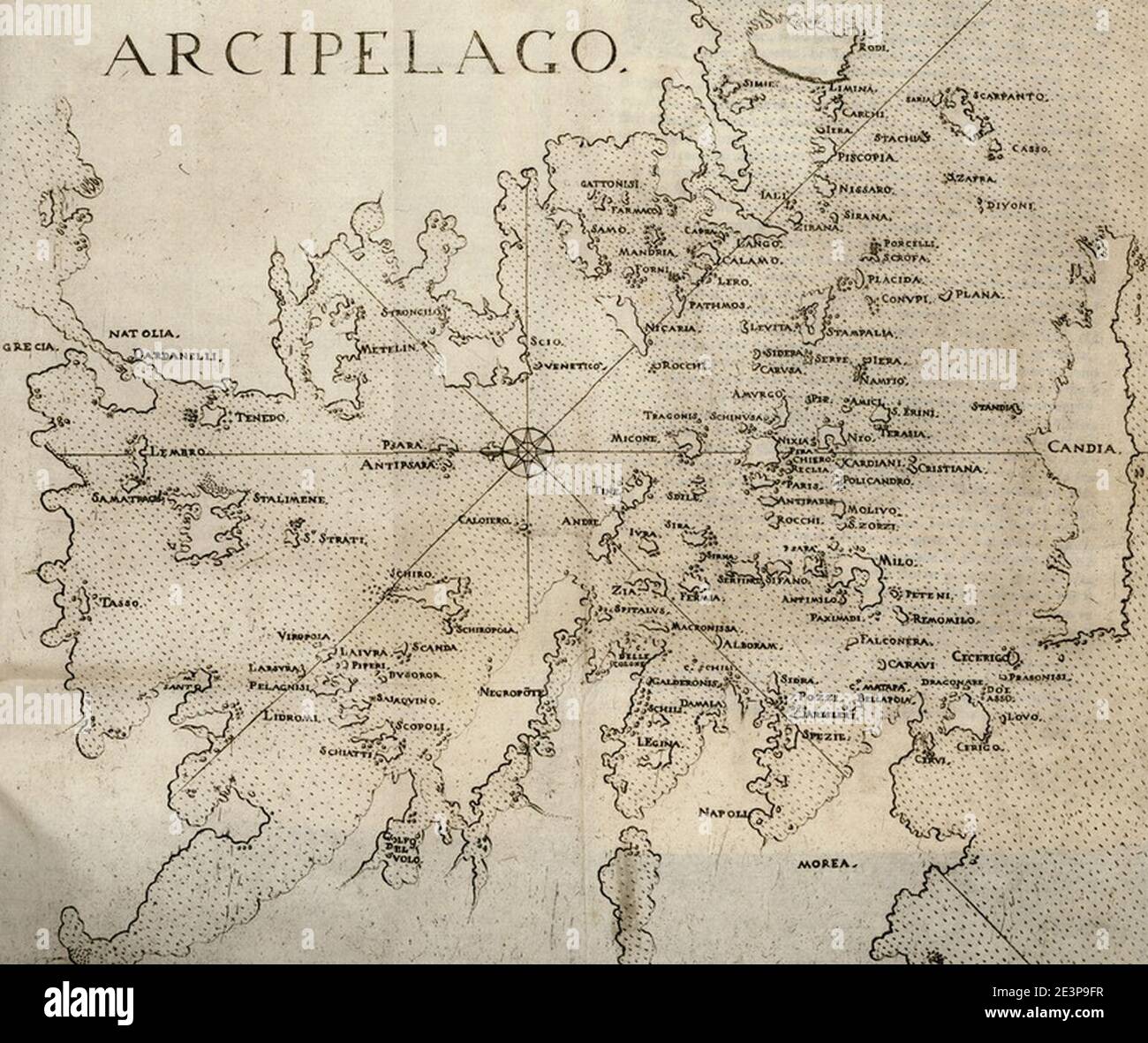 Map of the Aegean Sea (horizontal orientation), in Arcipelago, by Marco Boschini, Venice 1658. Stock Photo