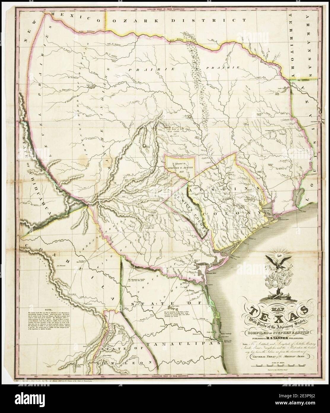 Map of Texas with parts of the adjoining states Stock Photo - Alamy