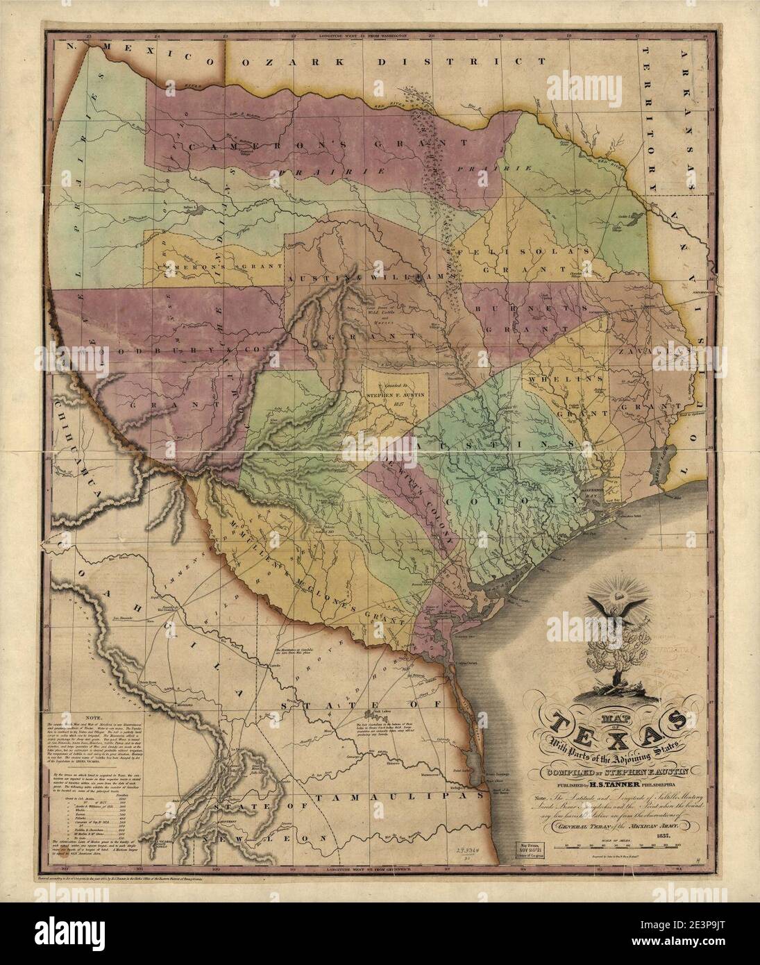 Map of Texas with parts of the adjoining states Stock Photo - Alamy