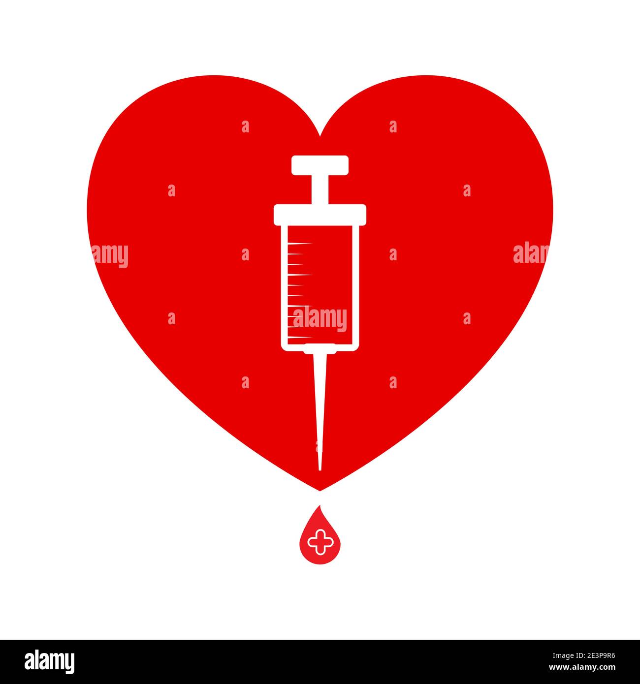 Heart and syringe with vaccine drop. Symbol of  vaccination against covid-19 or blood donation. Vector icon isolated on white background. Stock Vector