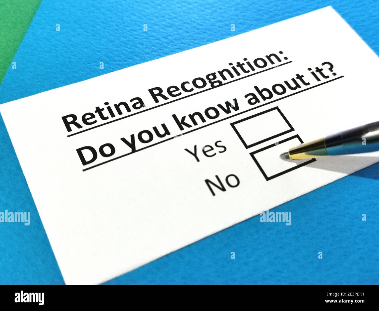 One person is answering question about retina recognition Stock Photo