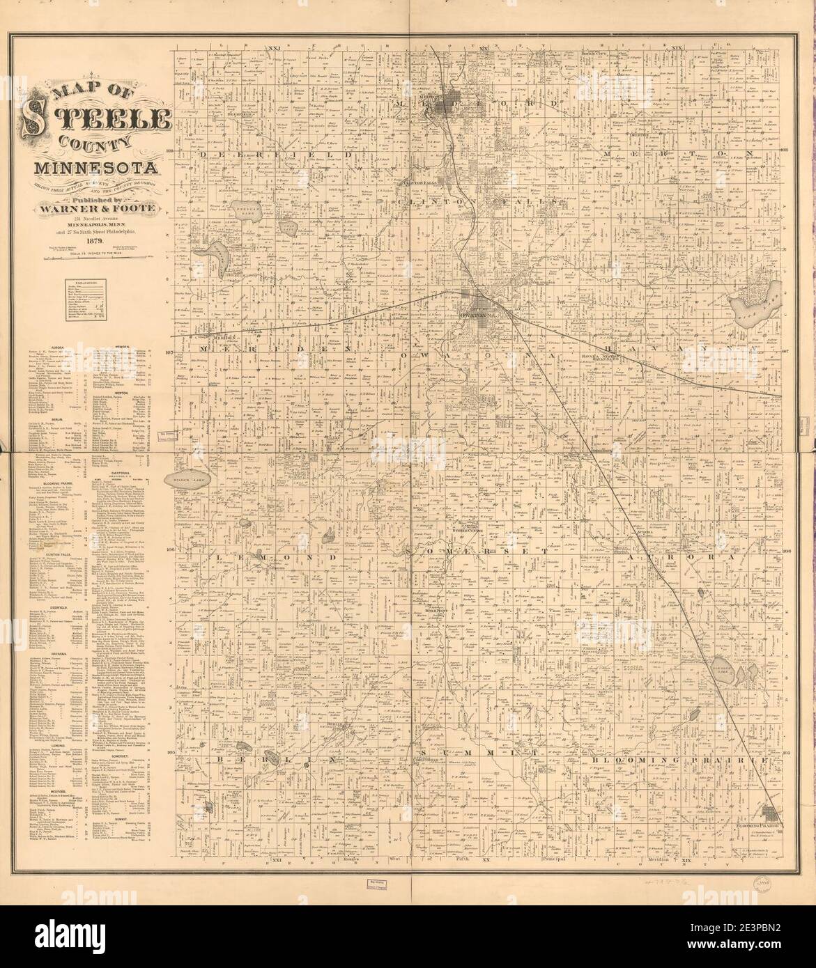 Map of Steele County, Minnesota - drawn from actual surveys and the county records. Stock Photo
