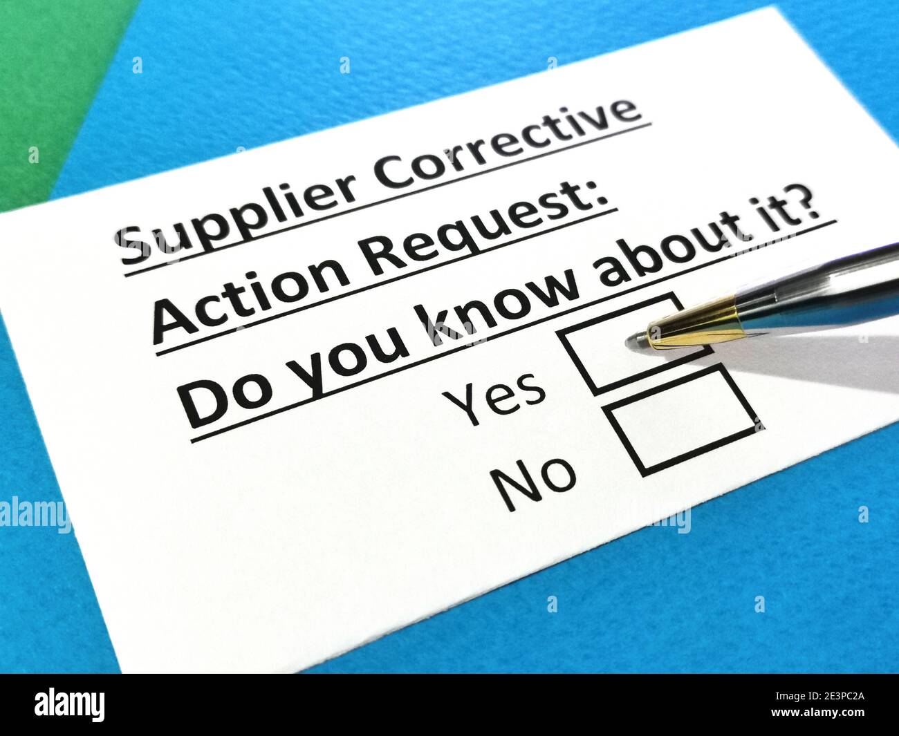 One person is answering question about supplier corrective action request. Stock Photo