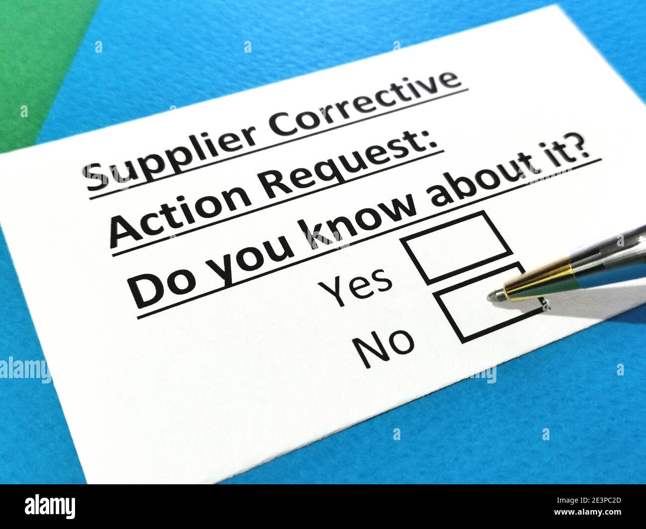 One person is answering question about supplier corrective action request. Stock Photo