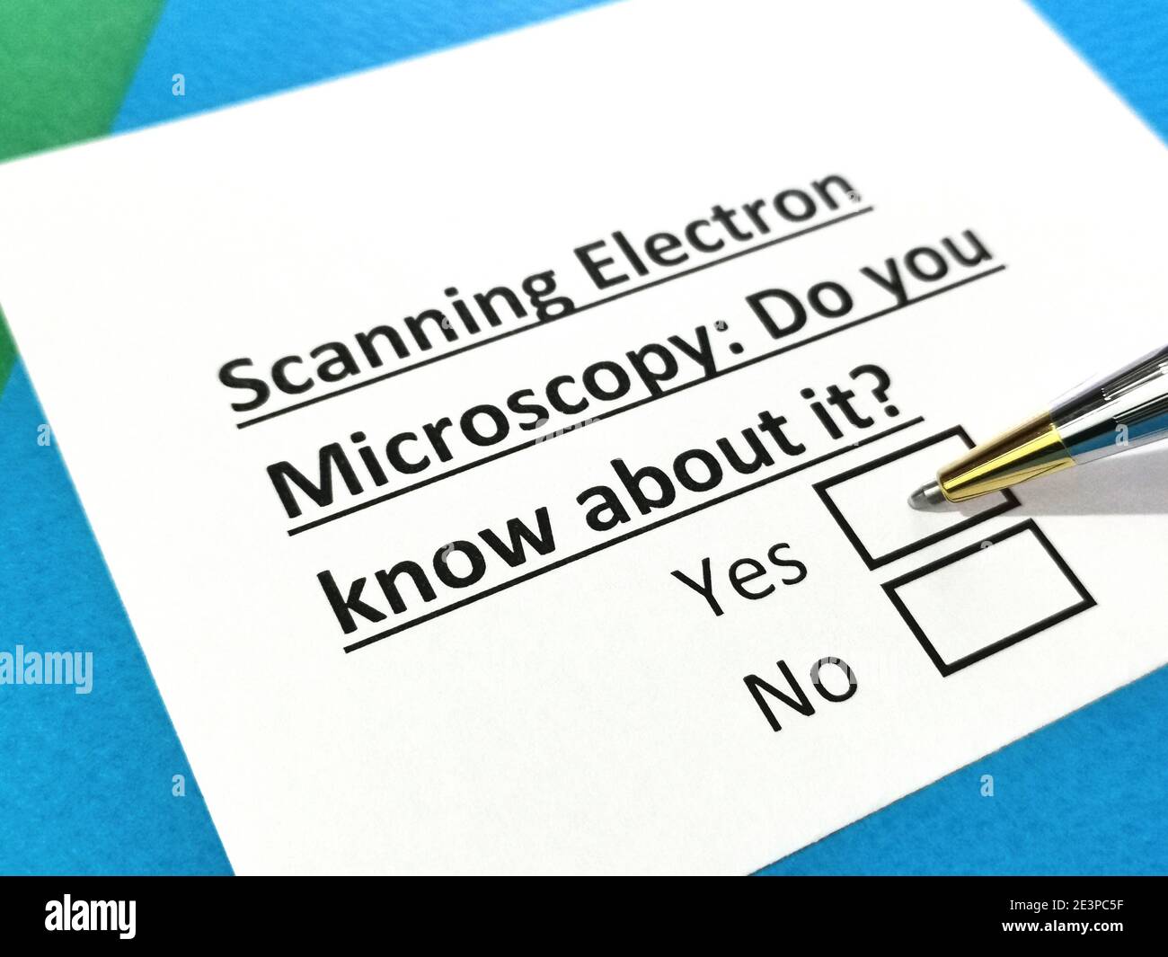 One person is answering question about scanning electron microscopy. Stock Photo