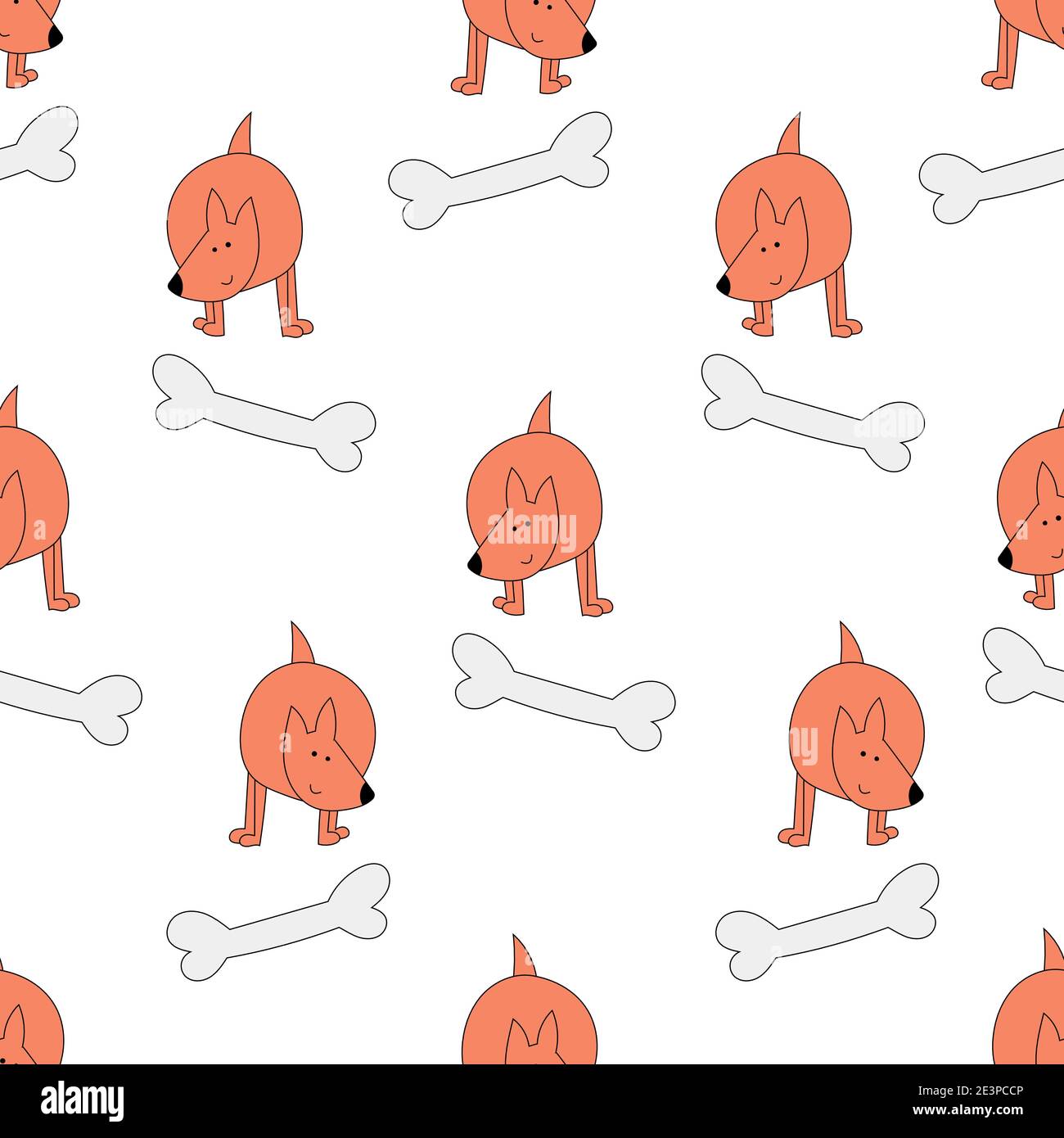 Vector Seamless Pattern with cute dogs and bones. Stock Vector