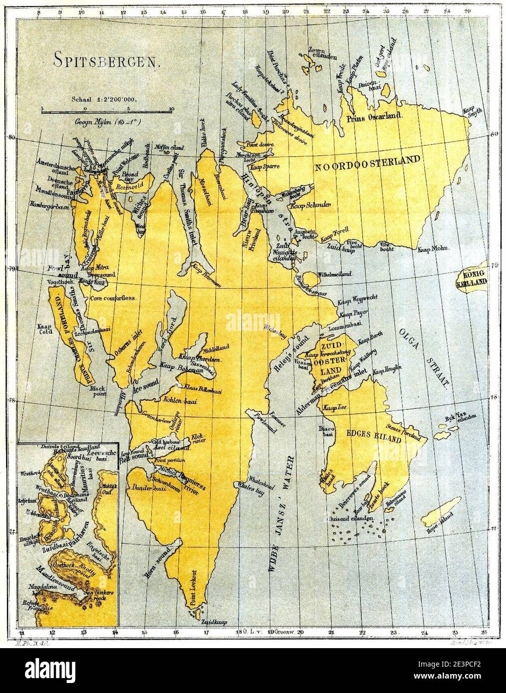 Map of Spitsbergen c 1873 Stock - Map Of Spitsbergen C 1873 2E3PCF2 