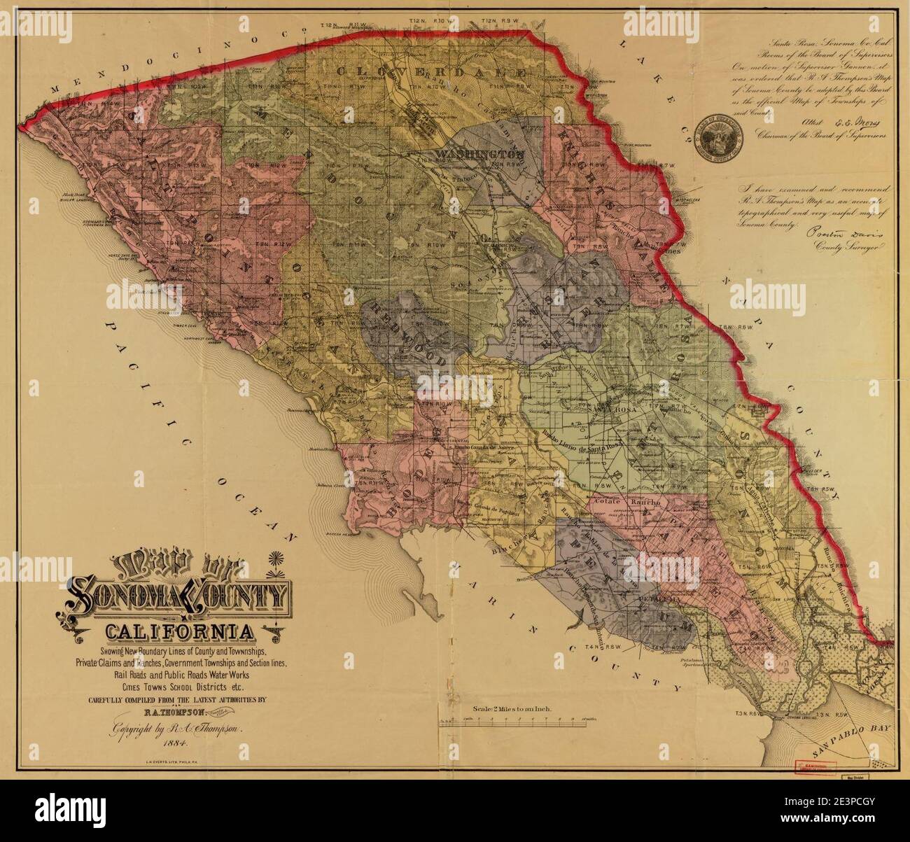 Map of Sonoma County, California - showing new boundary lines of county ...