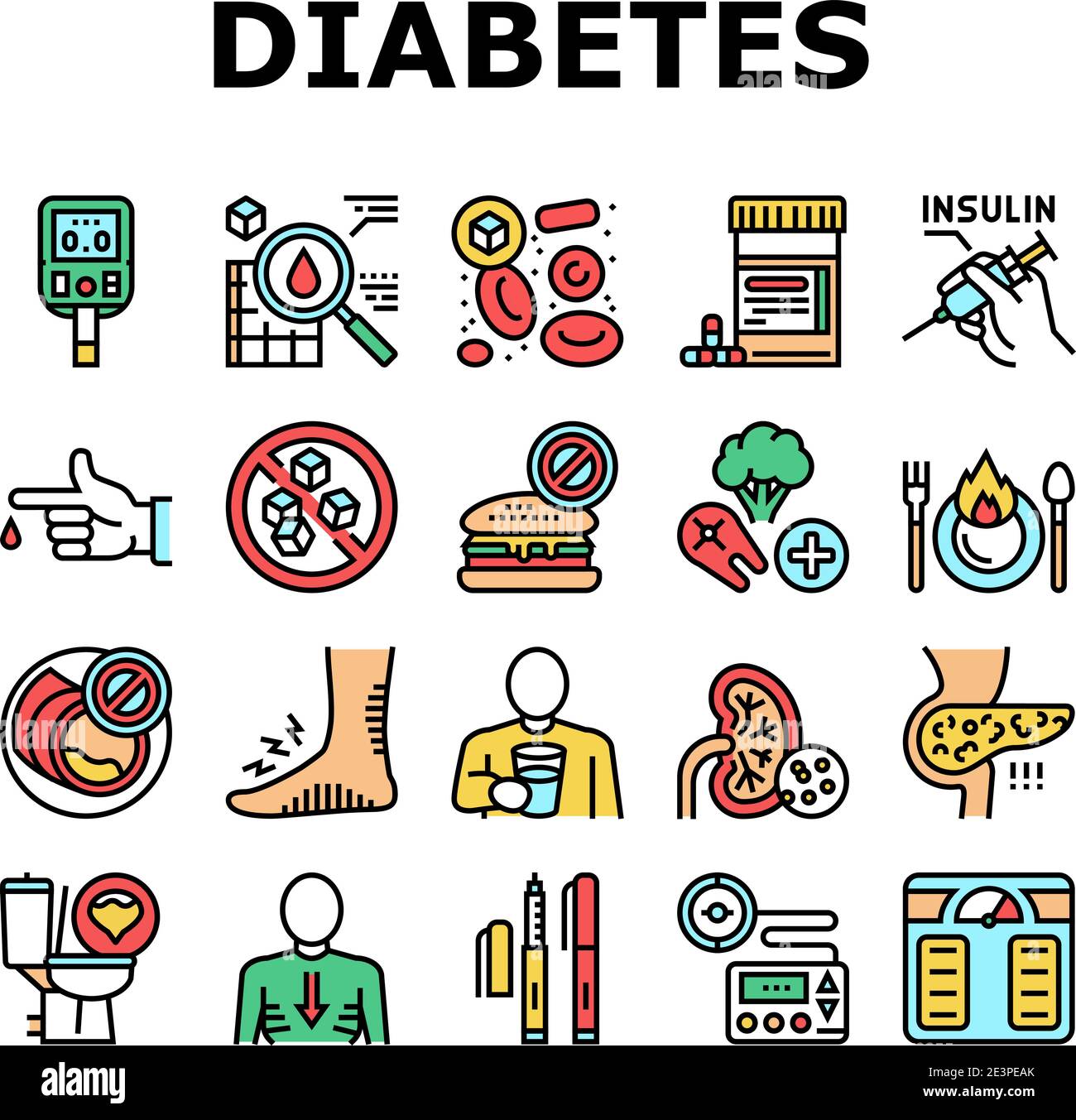 Diabetes Treatment Collection Icons Set Vector Stock Vector Image & Art ...
