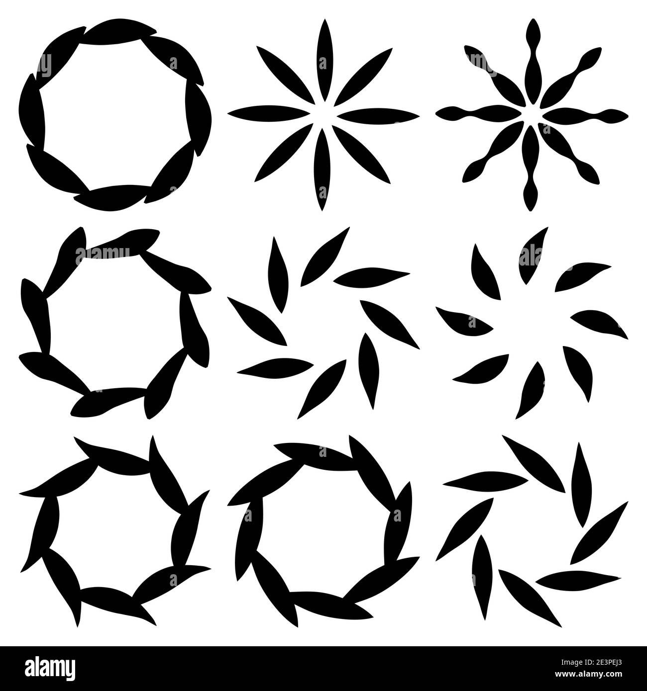 Round design elements set. Collection of floral simple frame or border wreath. Vector circle template isolated on white background. Stock Vector