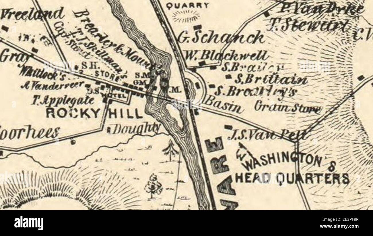 Map of Somerset County, New Jersey Rocky Hill detail, 1850 Stock