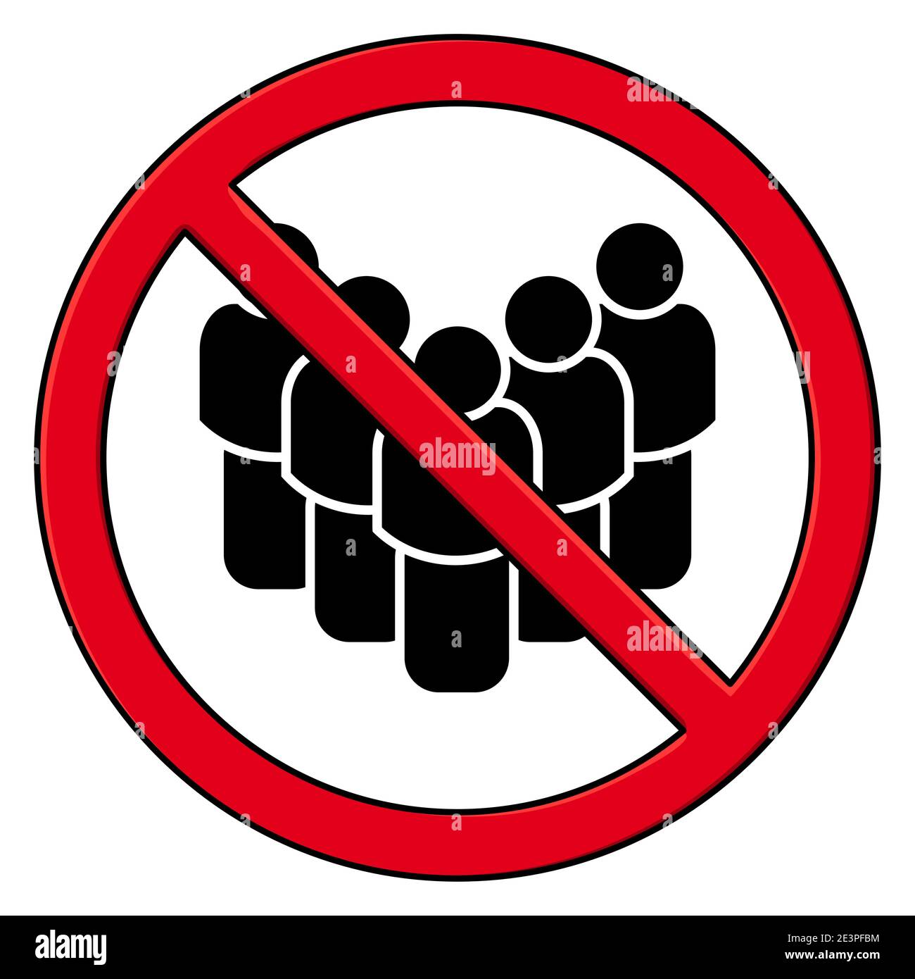 No crowd icon. Group of people drawing in red crossed circle. Social Distancing concept.  Avoid people gathering. Vector prohibited symbol isolated on Stock Vector