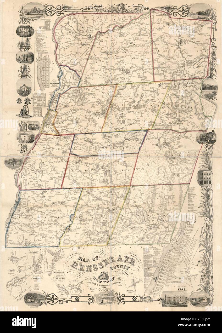 Map of Rensselaer County, New York - from actual surveys Stock Photo 