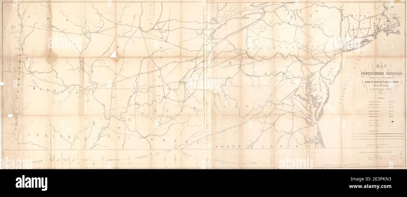 Map of Pennsylvania Railroad with its connections, showing the different routes, projected or constructed between the seaboard & the western states. Stock Photo