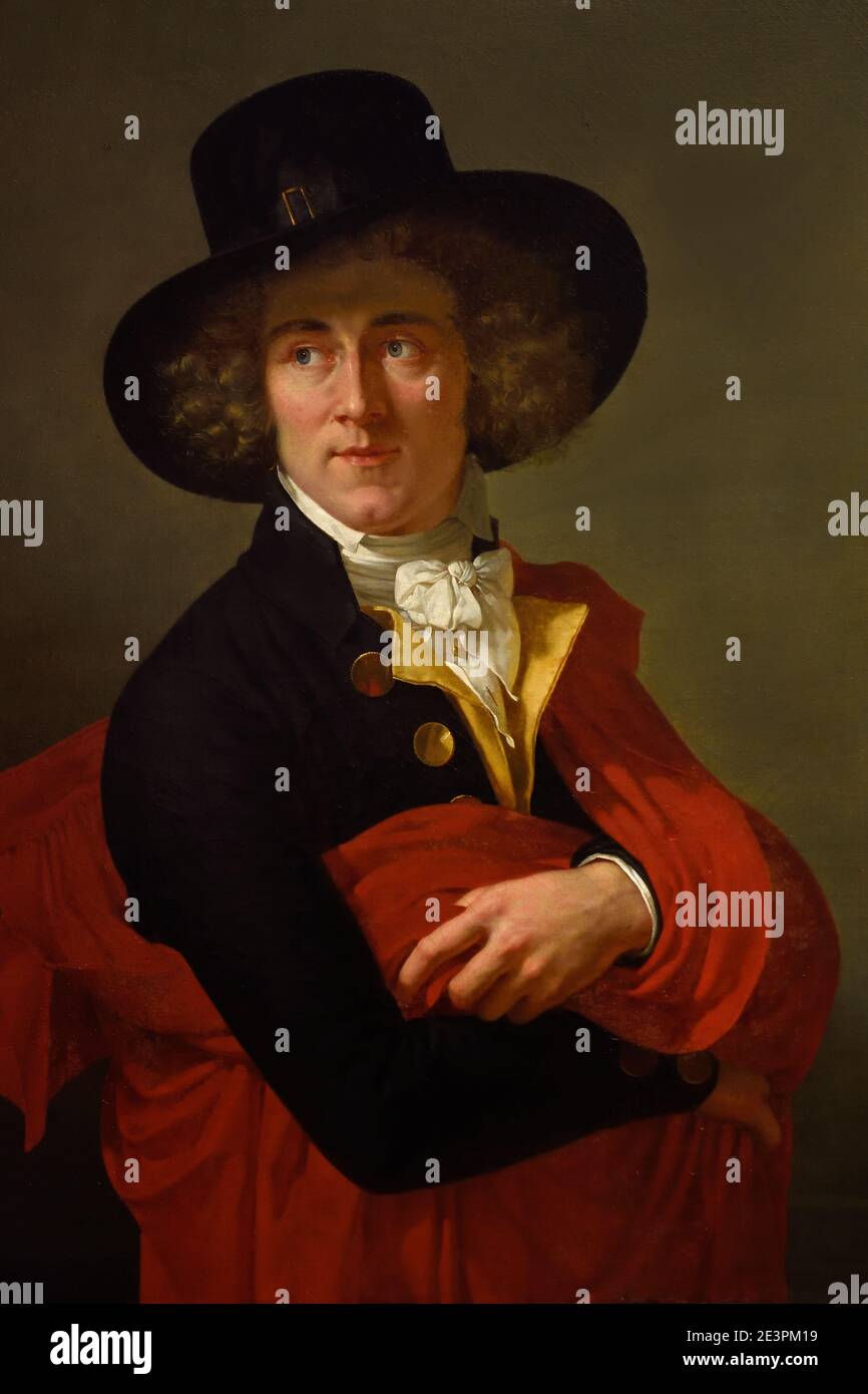 François-Xavier Fabre1766-1837  Portrait of a Young Man Wearing a Red Cape and Large Hat 1795 France, French, Stock Photo