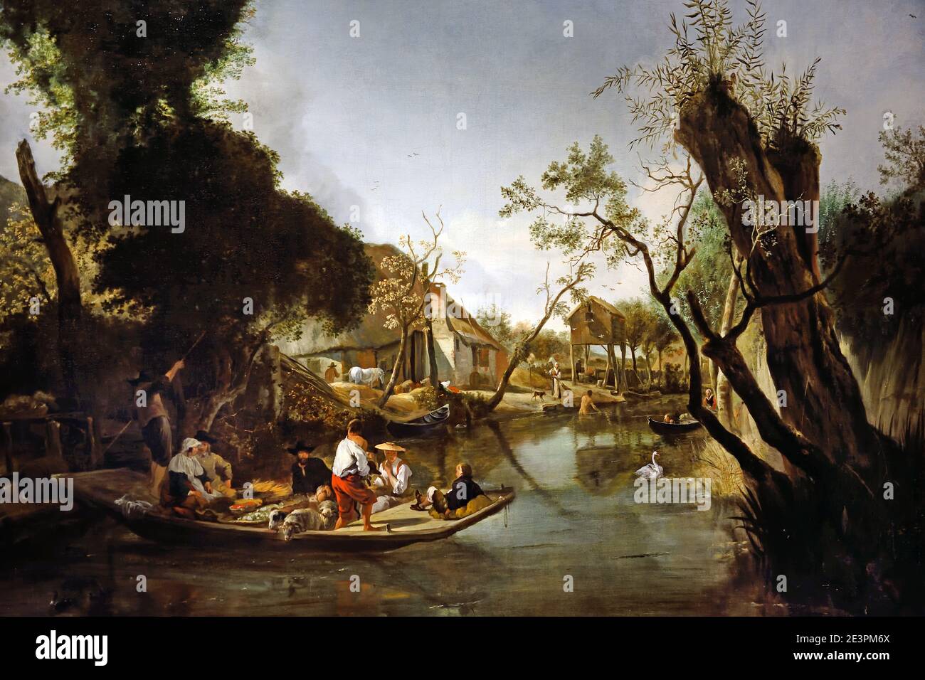 Jan Baptist Weenix 1621-1660 River Landscape with a Ferry 1650 The Netherlands, Dutch, German, Stock Photo