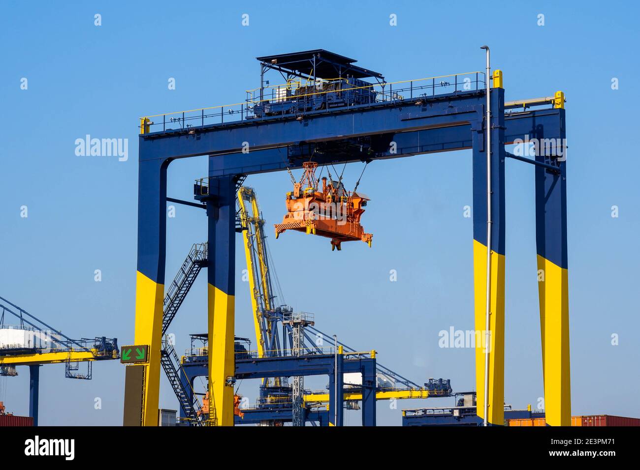 Container handling cranes Industry perspective Stock Photo