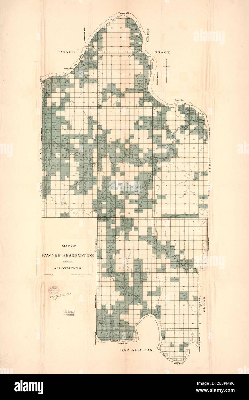 Map of Pawnee Reservation showing allotments Stock Photo Alamy
