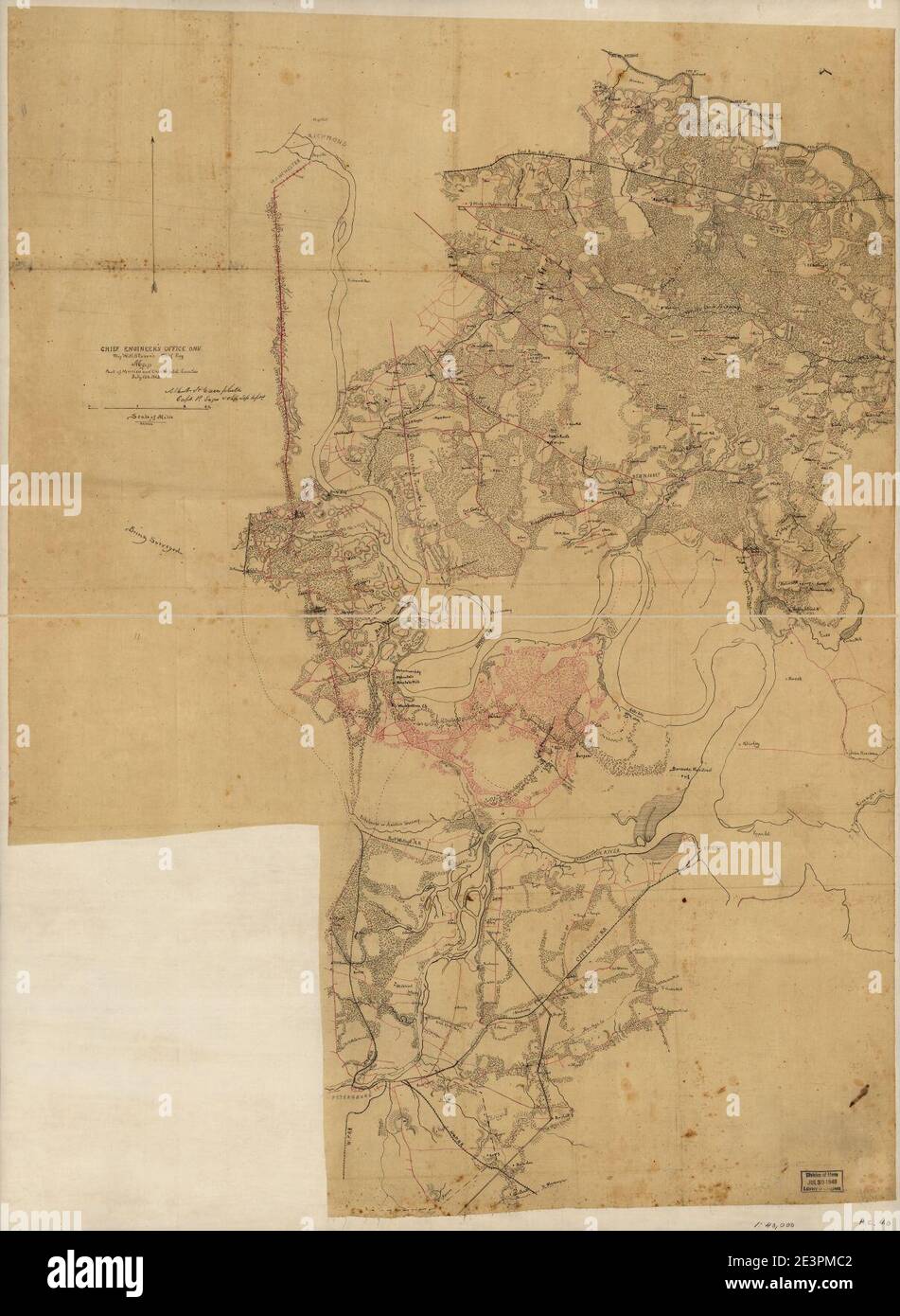 Map of part of Henrico and Chesterfield Counties, July 12th, 1862 Stock Photo