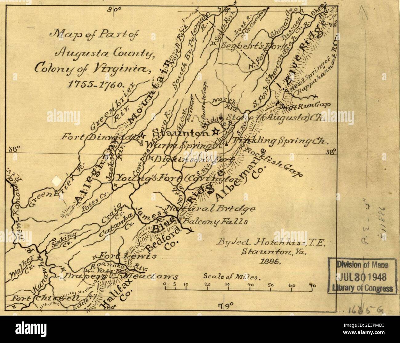 Map of part of Augusta County, Colony of Virginia, 1755-1760 Stock 