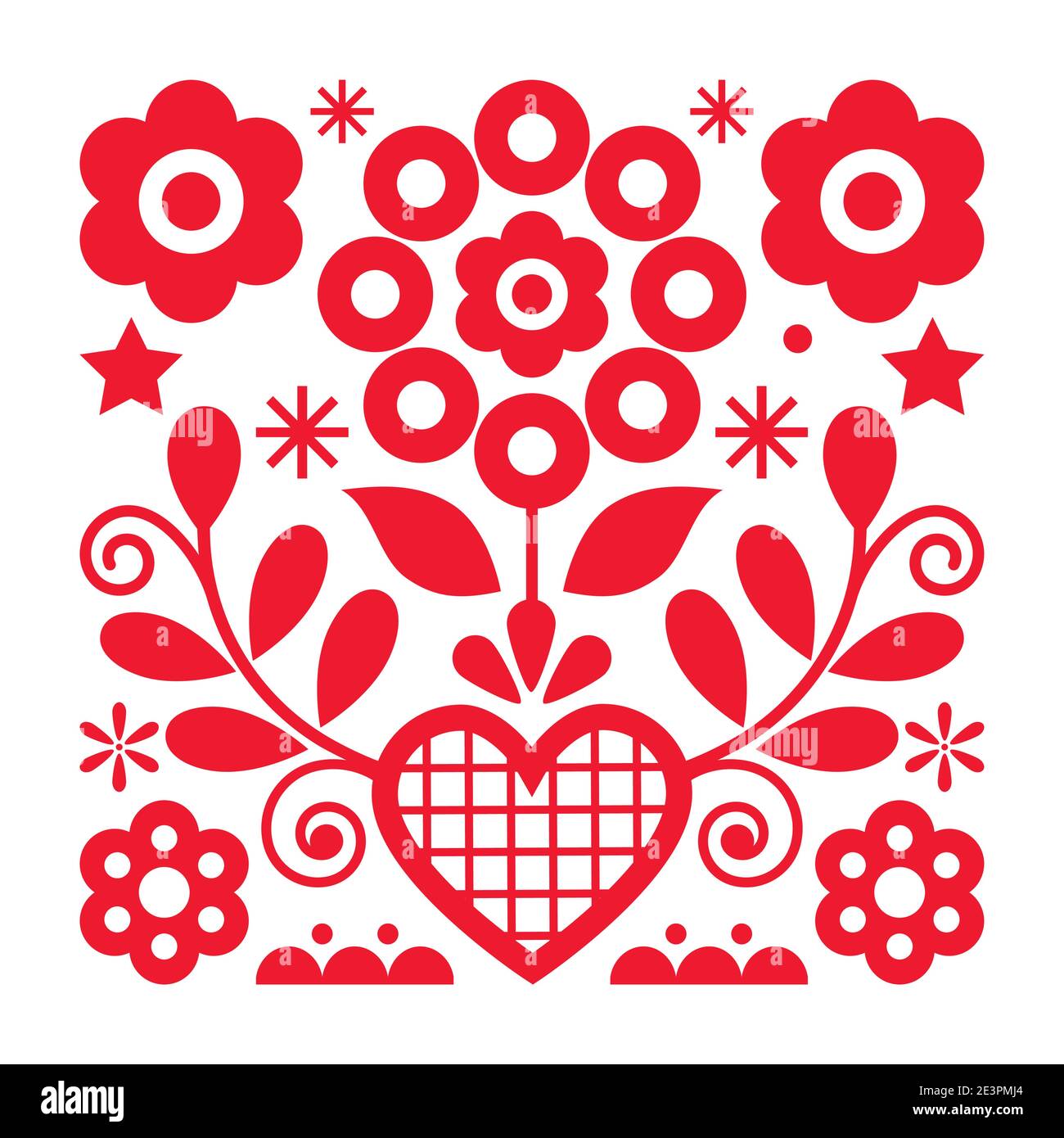 Folk art vector design with flowers and heart from Nowy Sacz in Poland inspired by traditional highlanders embroidery Lachy Sadeckie Stock Vector