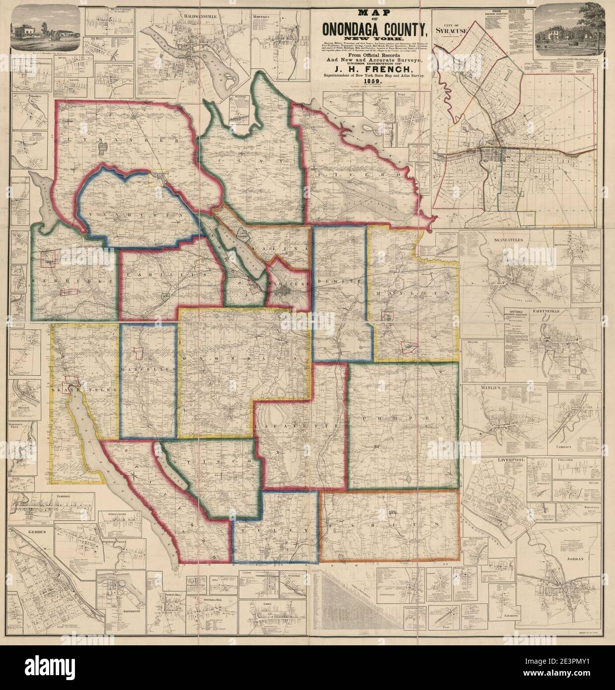 Map of Onondaga County, New York showing military townships and their