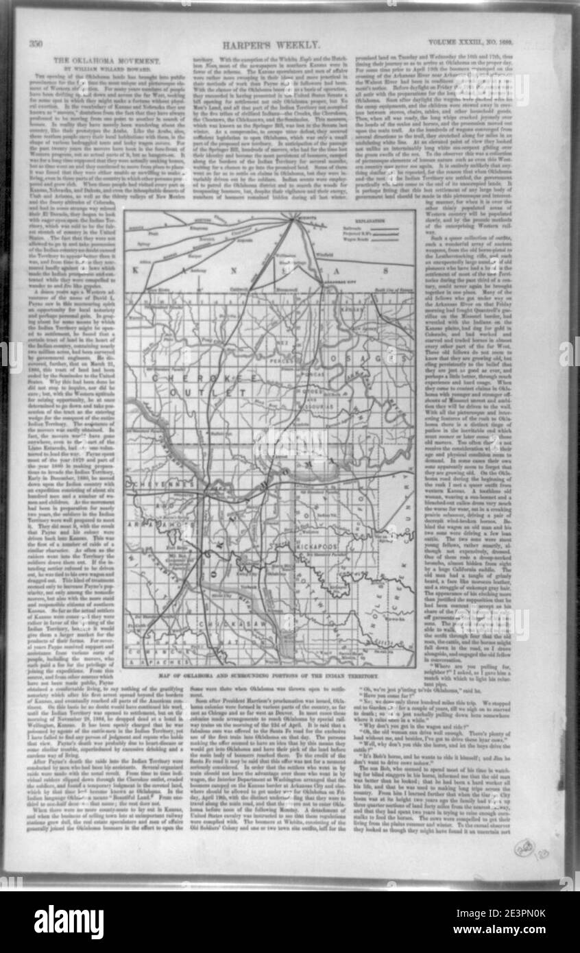 Map of Oklahoma and surrounding portions of the Indian Territory Stock Photo
