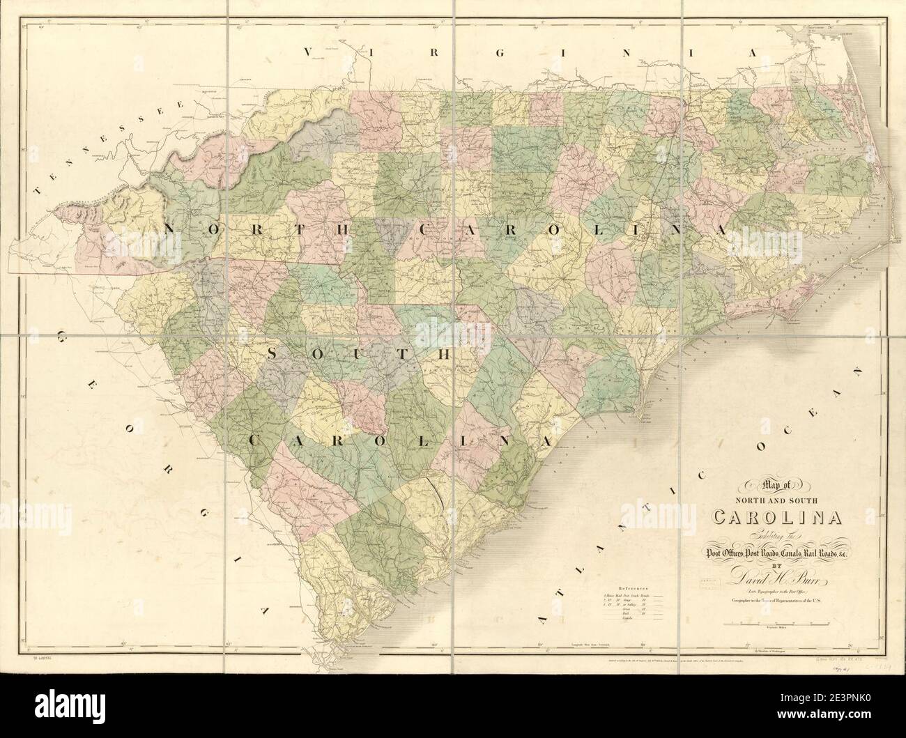 Map of North and South Carolina exhibiting the post offices post roads ...