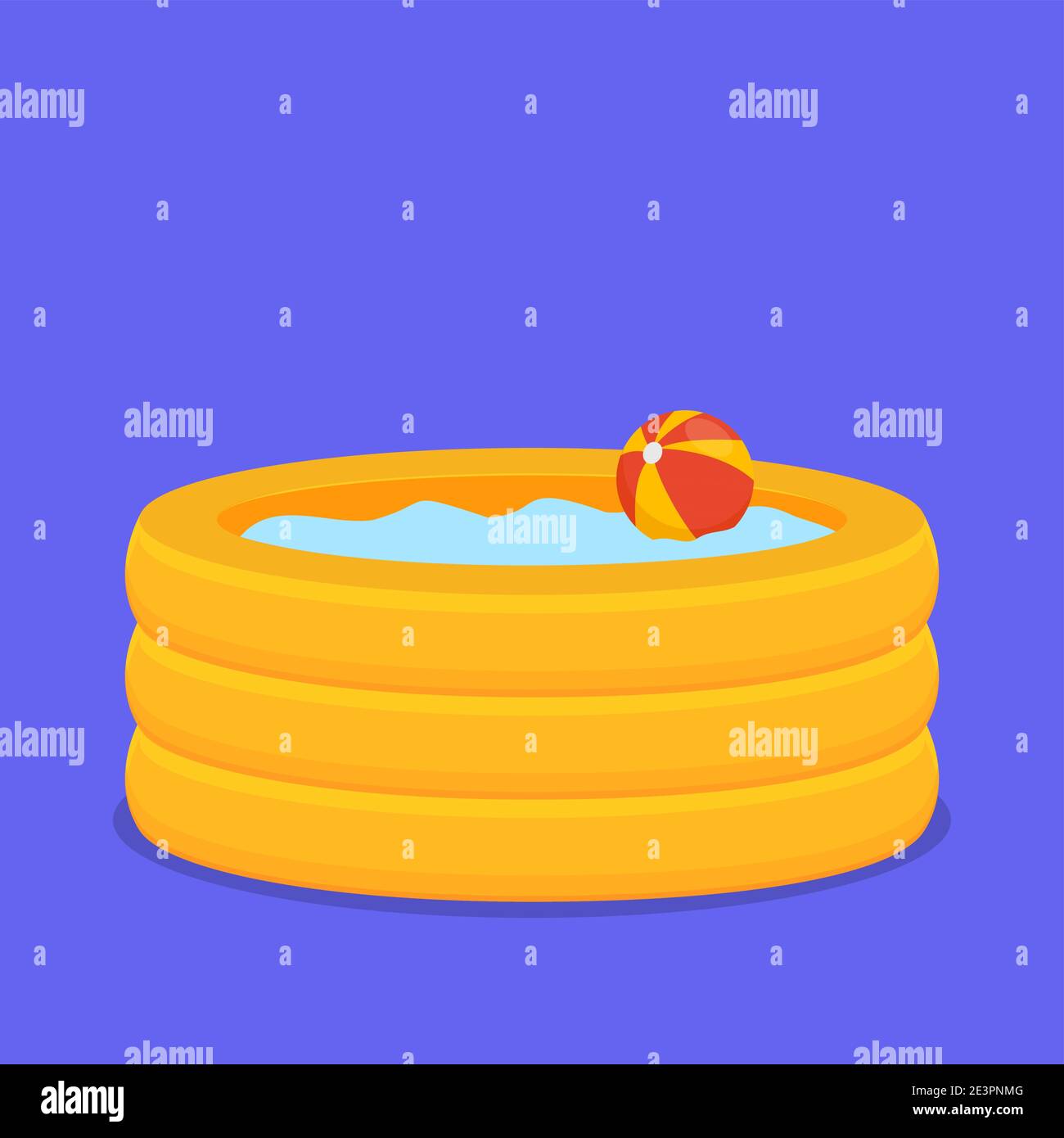 Inflate backyard pool baby plastic flat vector. Portable rubber pool