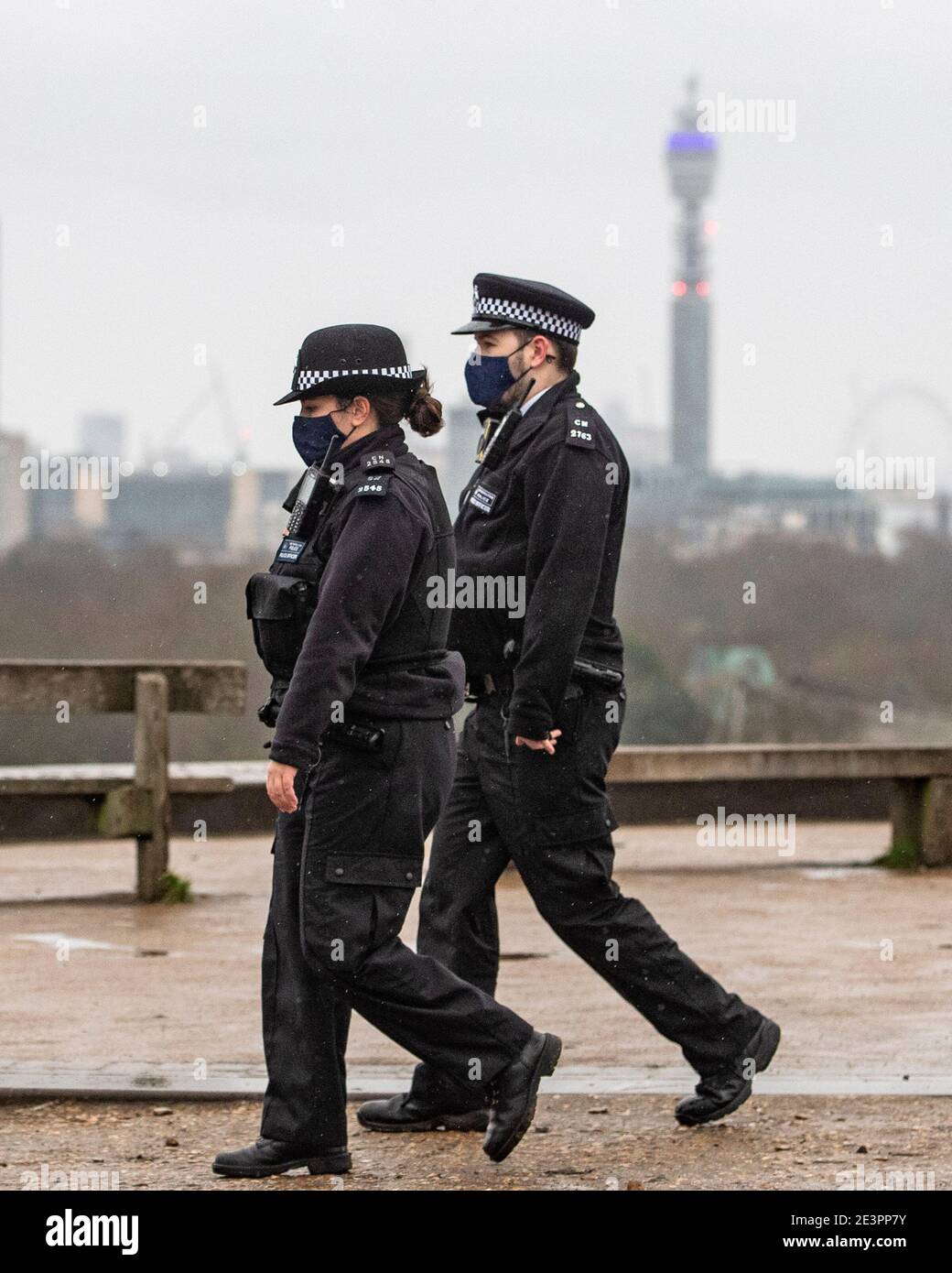 Police patrol the park in Central London on the 20th of January 2021 Stock Photo