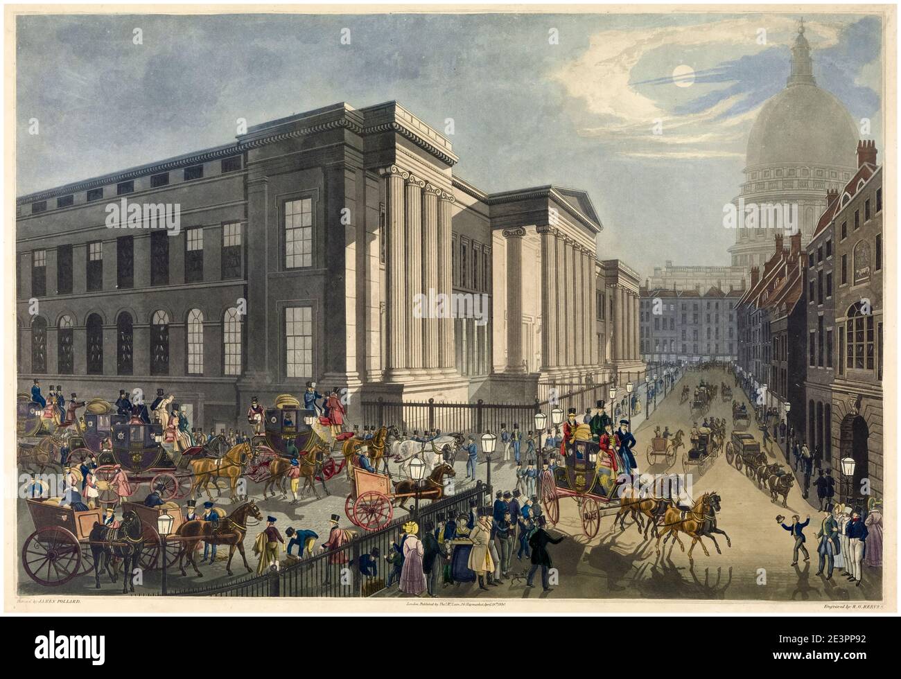 The Royal Mail coaches starting from the General Post Office, London, aquatint print by Richard Gilson Reeve after James Pollard, 1830 Stock Photo