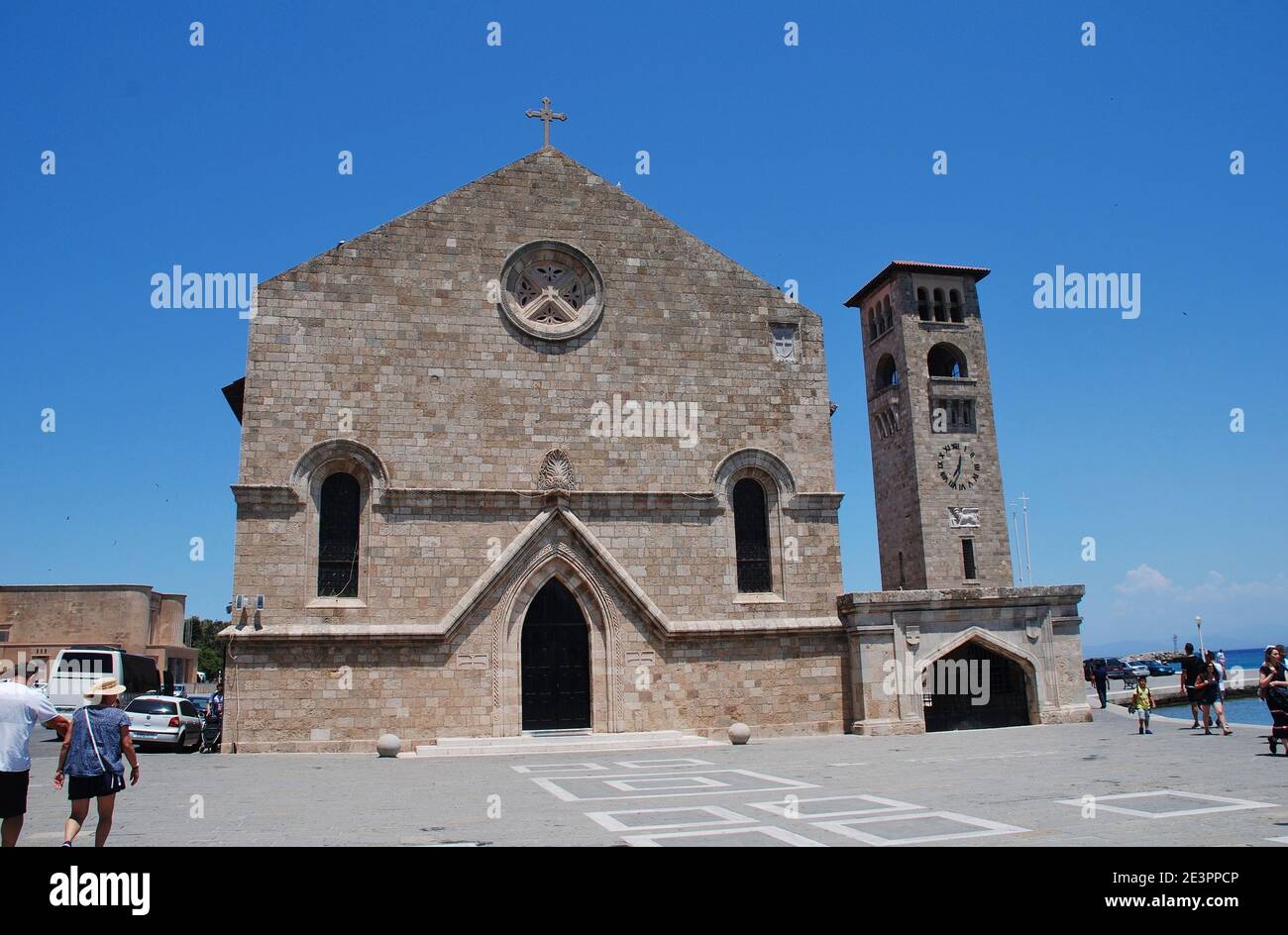 The Church of Evangelismos (Annunciation) by Mandraki harbour in the Old Town of Rhodes island, Greece on June 9, 2019. Stock Photo