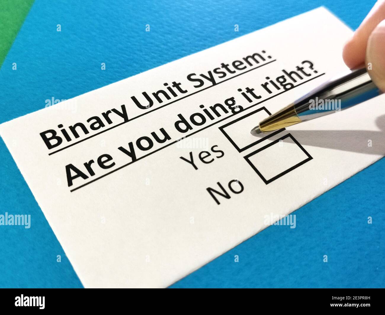 One person is answering question about binary unit system Stock Photo ...