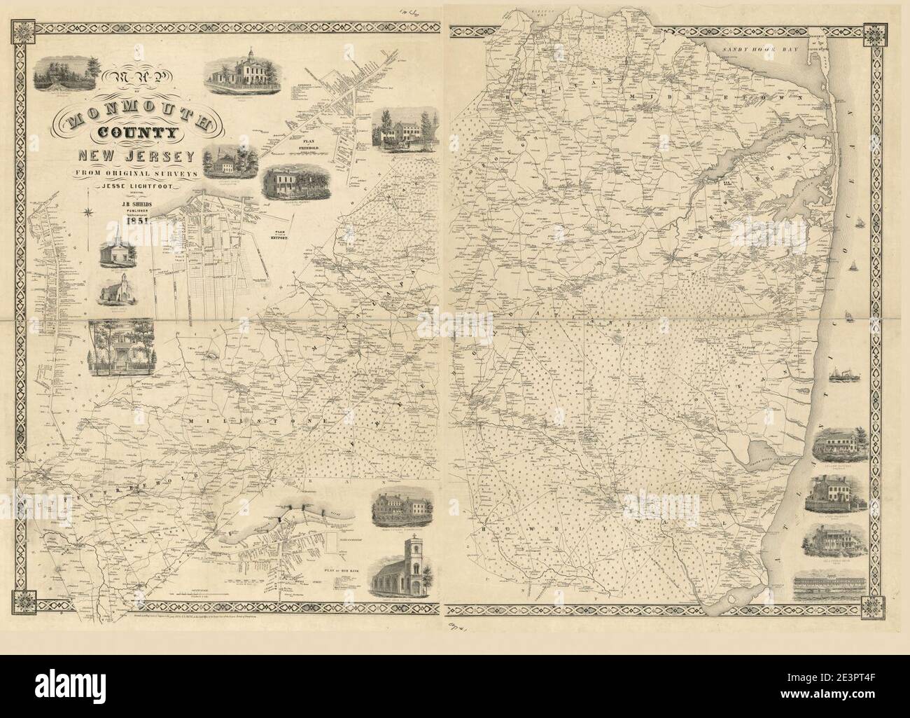 Map of Monmouth County, New Jersey from original surveys Stock Photo