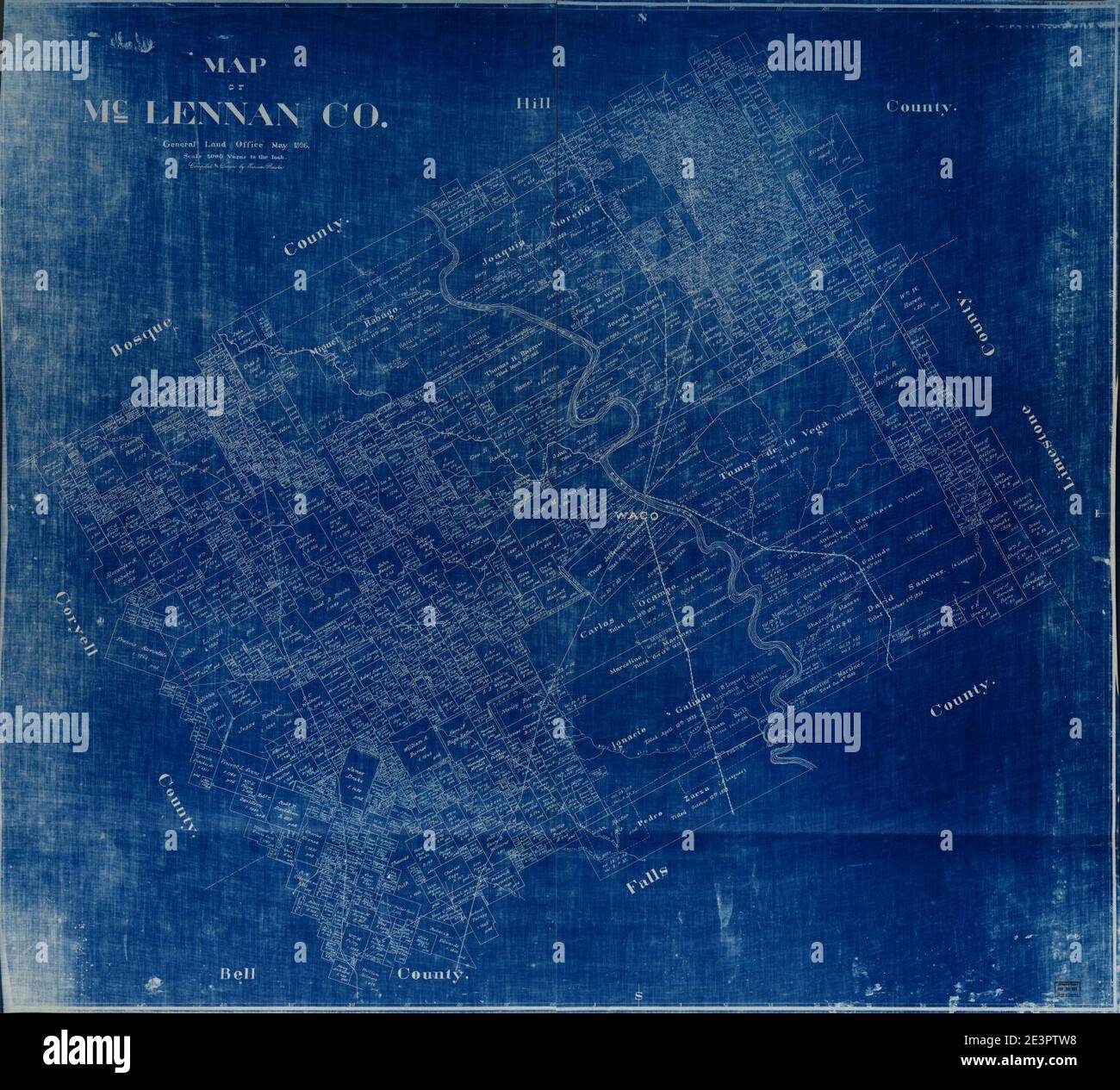 Map of McLennan Co. General Land Office, May 1896 Stock Photo Alamy