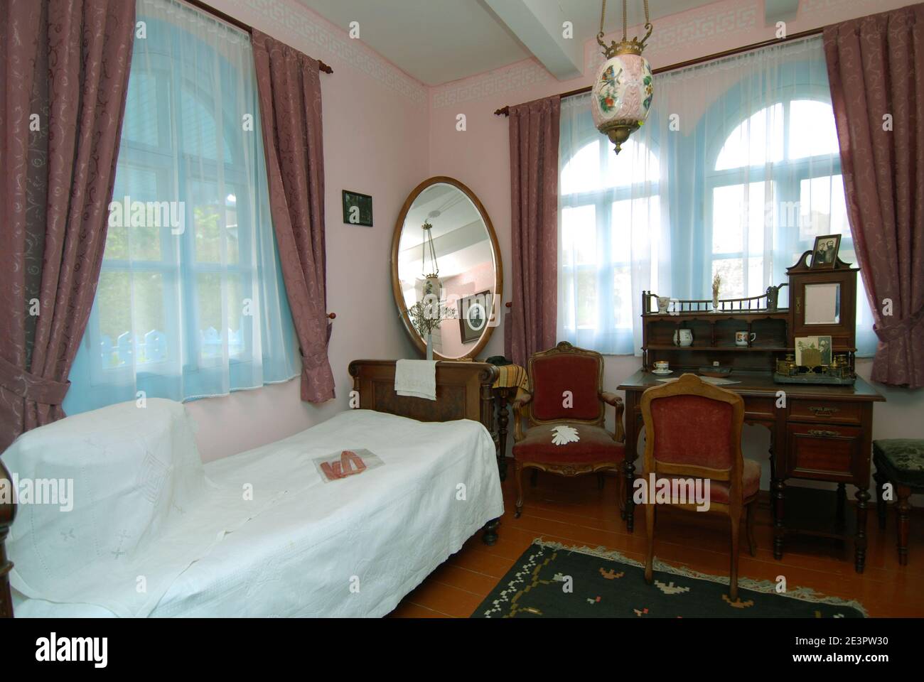Lesya Ukrainka room in Kolodiazhne. White house inside. Stock Photo
