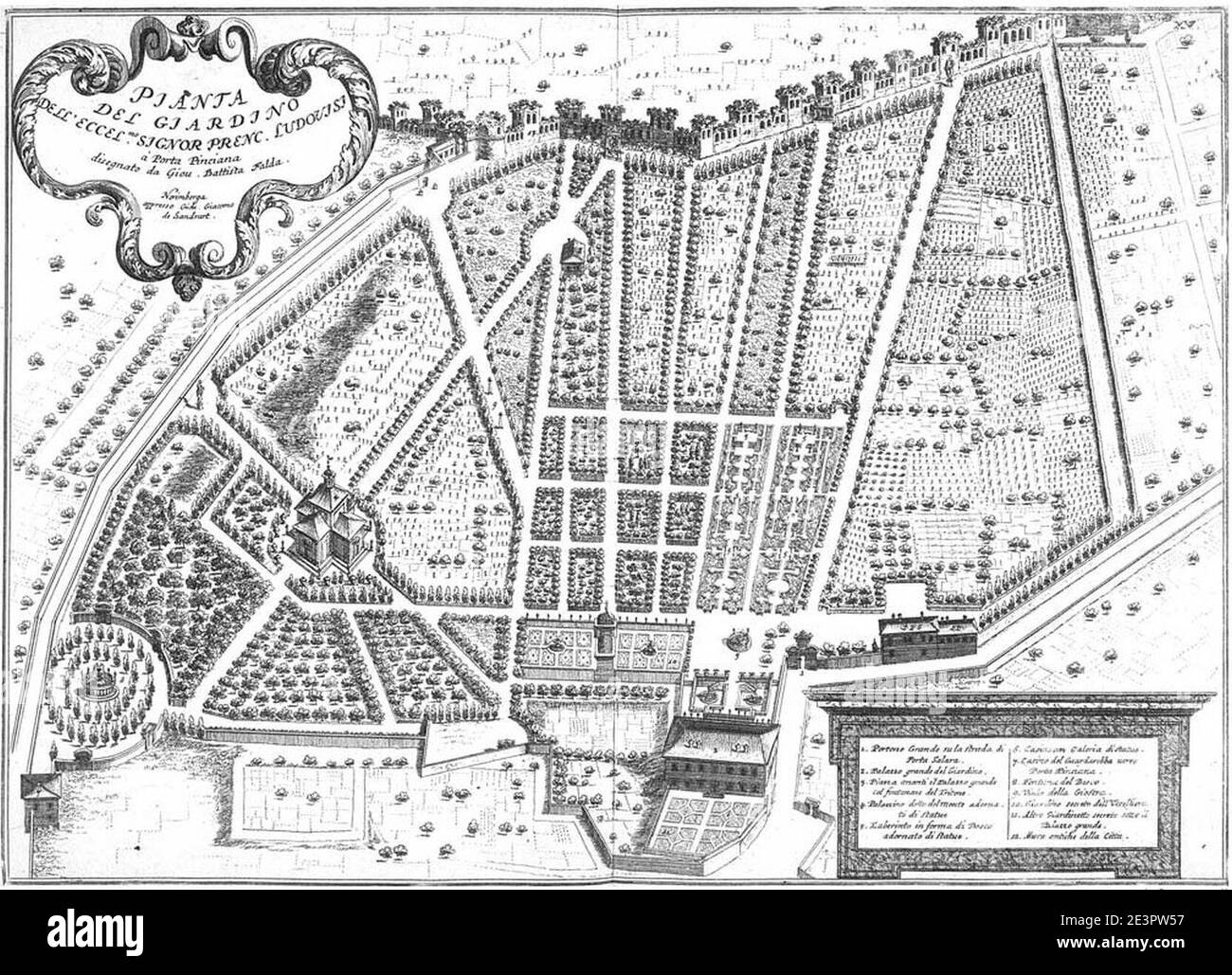 Map of Ludovisi Gardens by Giovanni Battista Falda (1683 Stock Photo ...