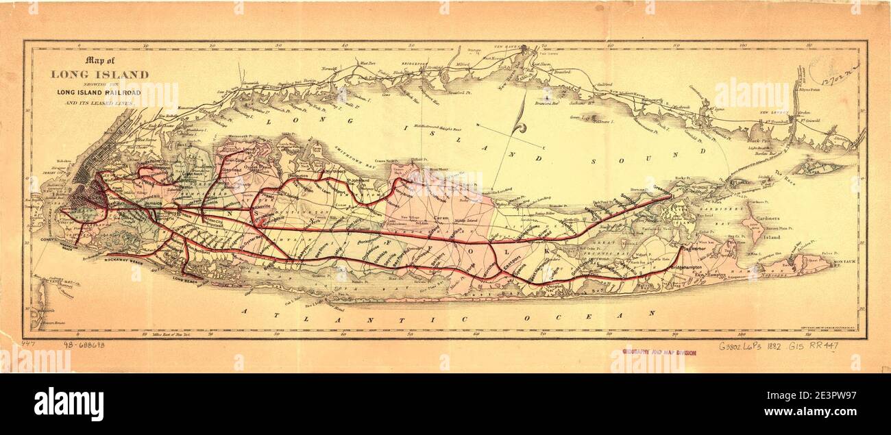 Map of Long Island showing the Long Island Railroad and its leased lines Stock Photo Alamy