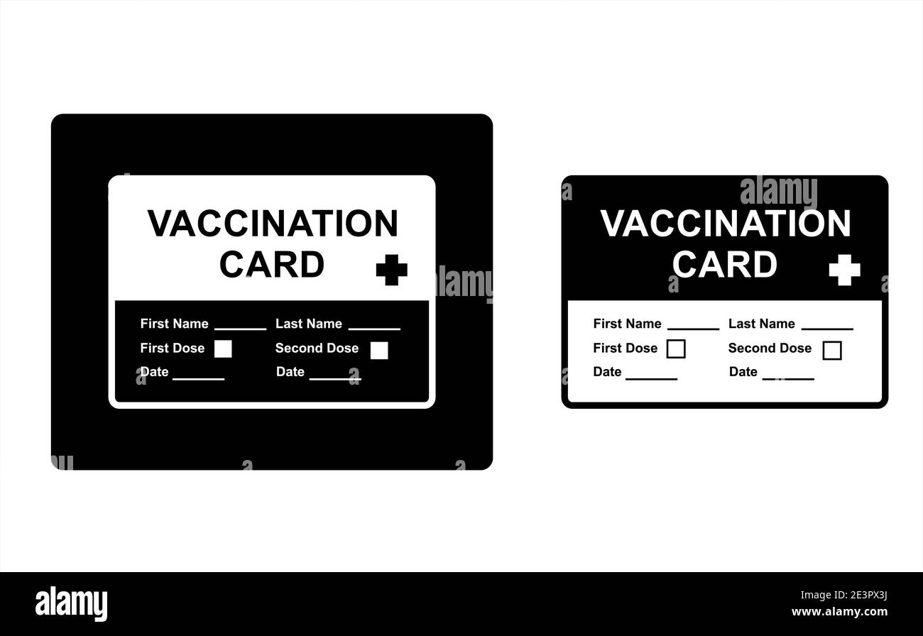 Vaccination card icons on black and white backgrounds. Vector illustration of vaccination documents for protection and preventive healthcare. Stock Vector