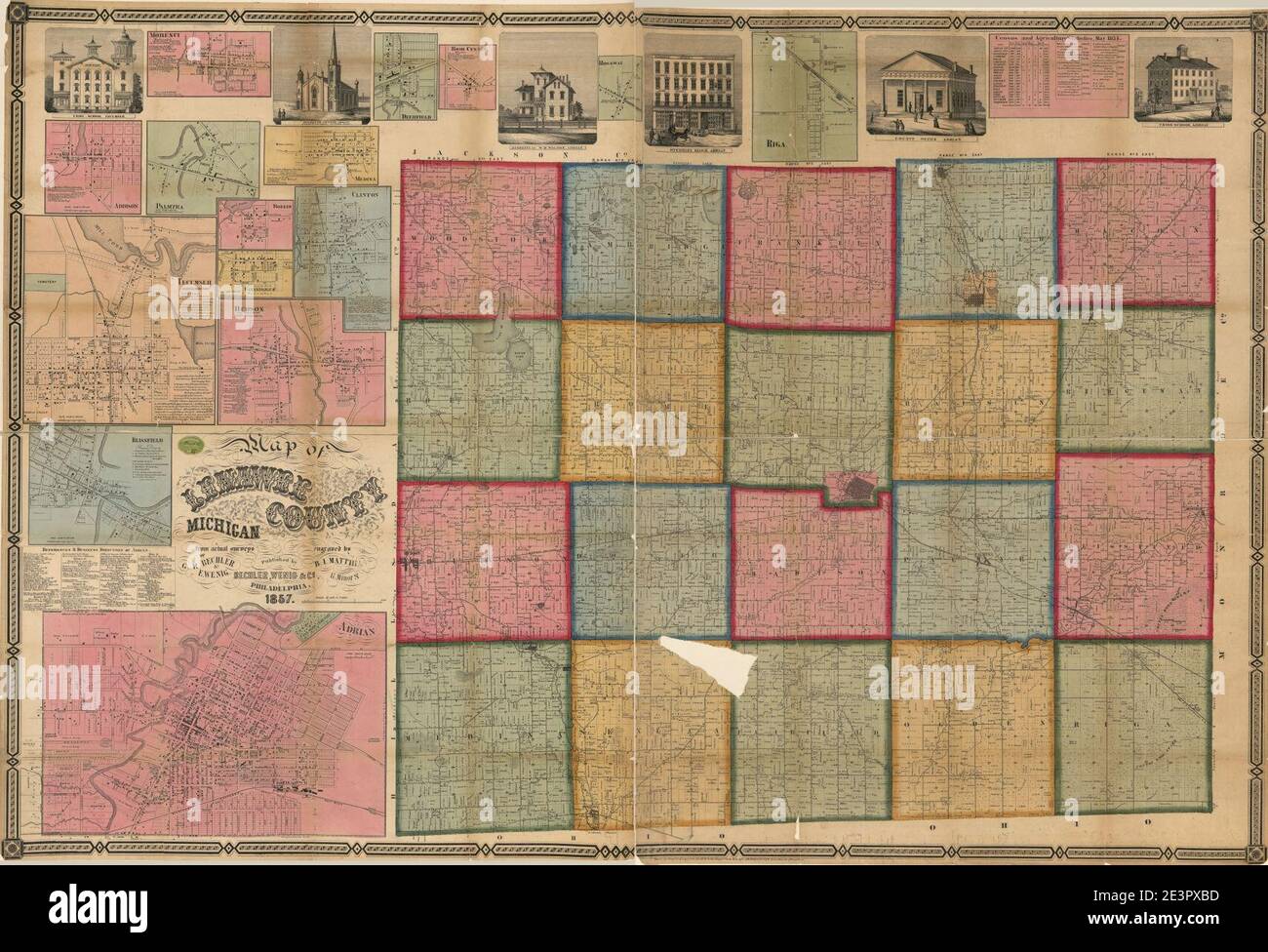 Map of Lenawee County, Michigan Stock Photo Alamy