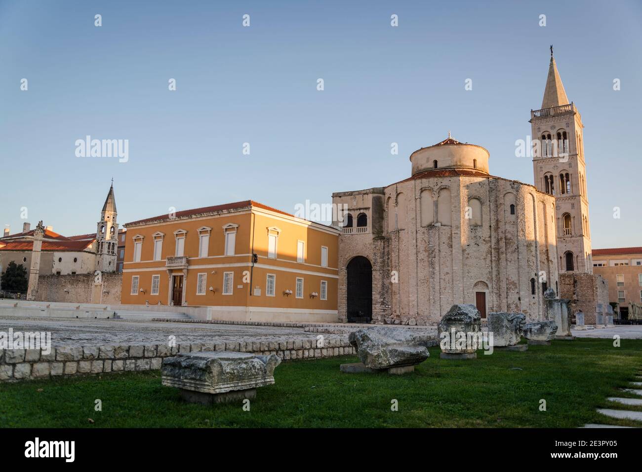 Church of St Donatus, 9th century pre-Romanesque church, and archaeological remains from the Roman Forum, Zadar, Dalmatia, Croatia Stock Photo