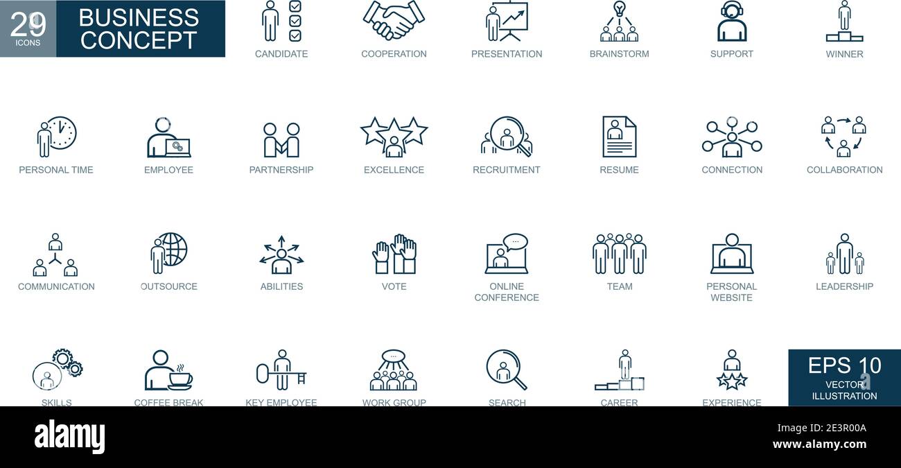 Business concept, business people. Thin line web icons set. Vector ...