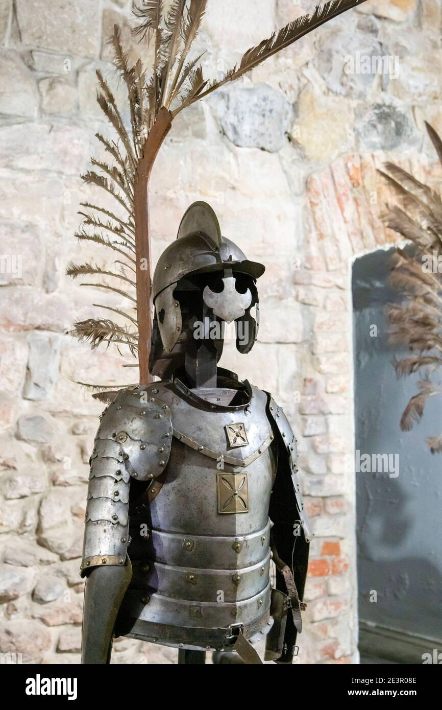 Gallery of knight's armor. Knight's iron armor in the museum Stock Photo