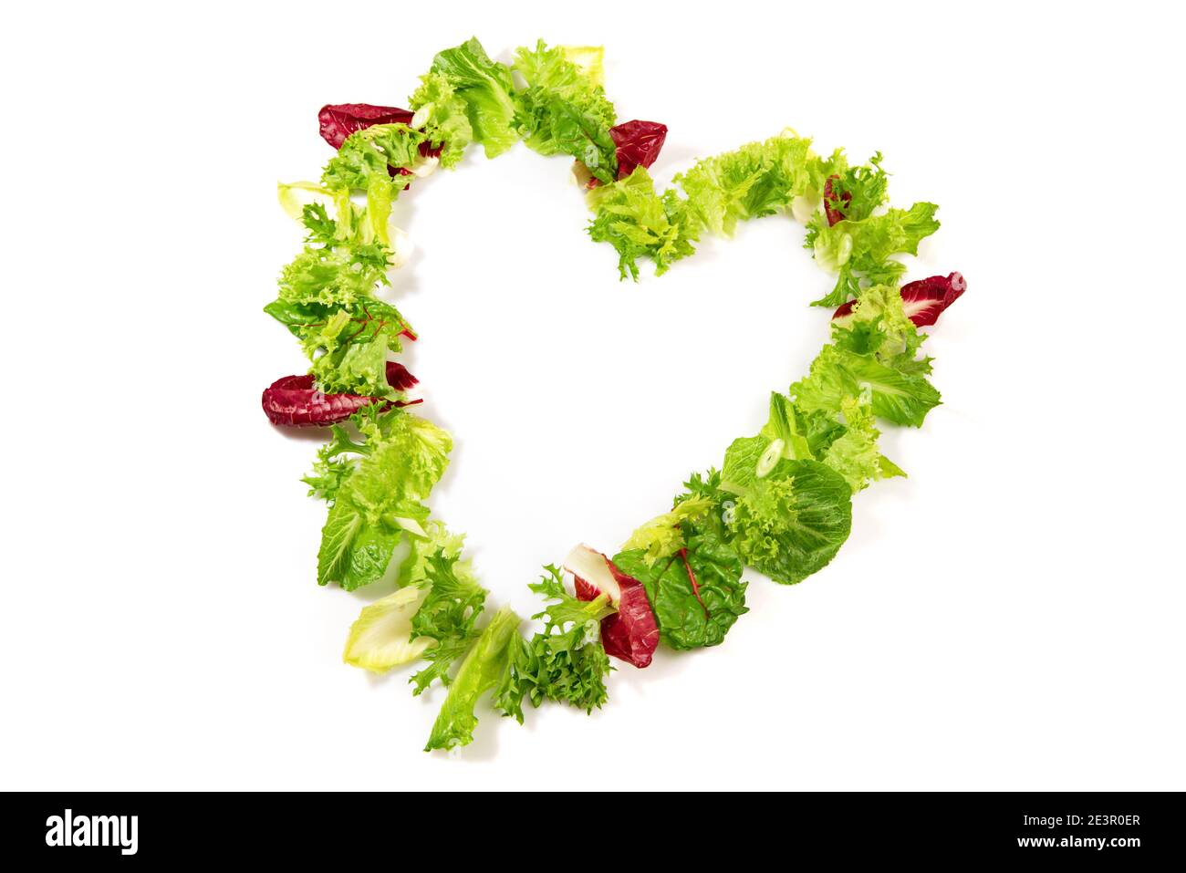 Green Salad Heart Shape isolated on white Background Stock Photo - Alamy