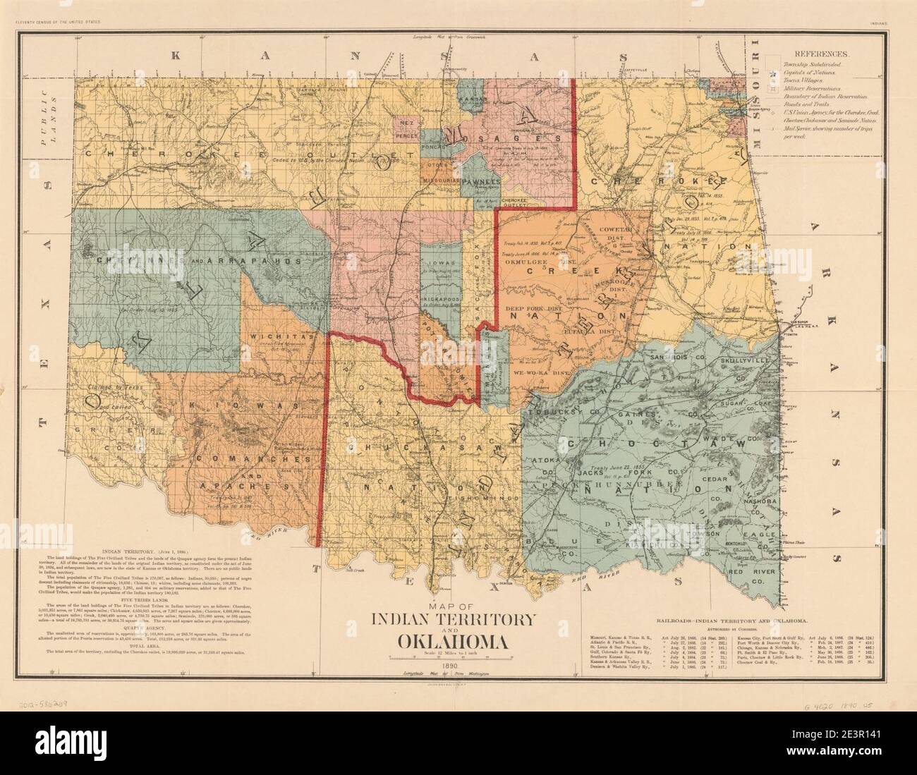 Map of Indian Territory and Oklahoma. Stock Photo