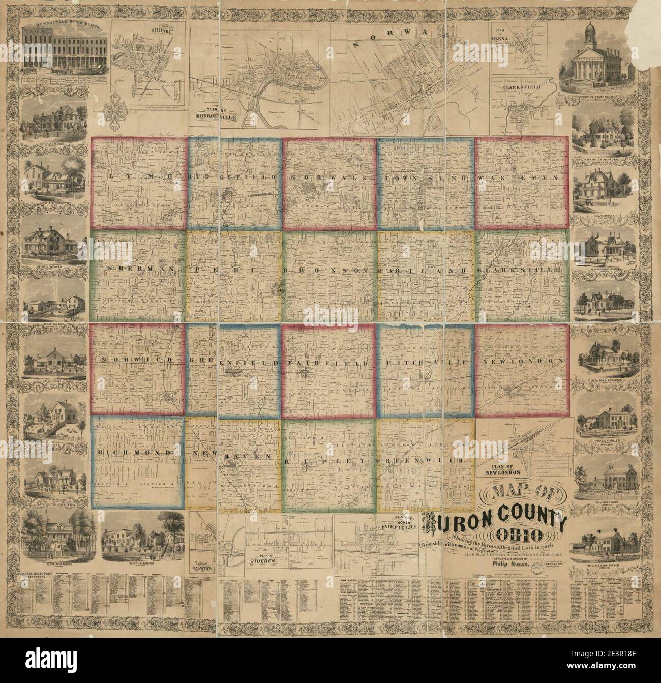 Map of Huron County, Ohio showing the farms & original lots in each