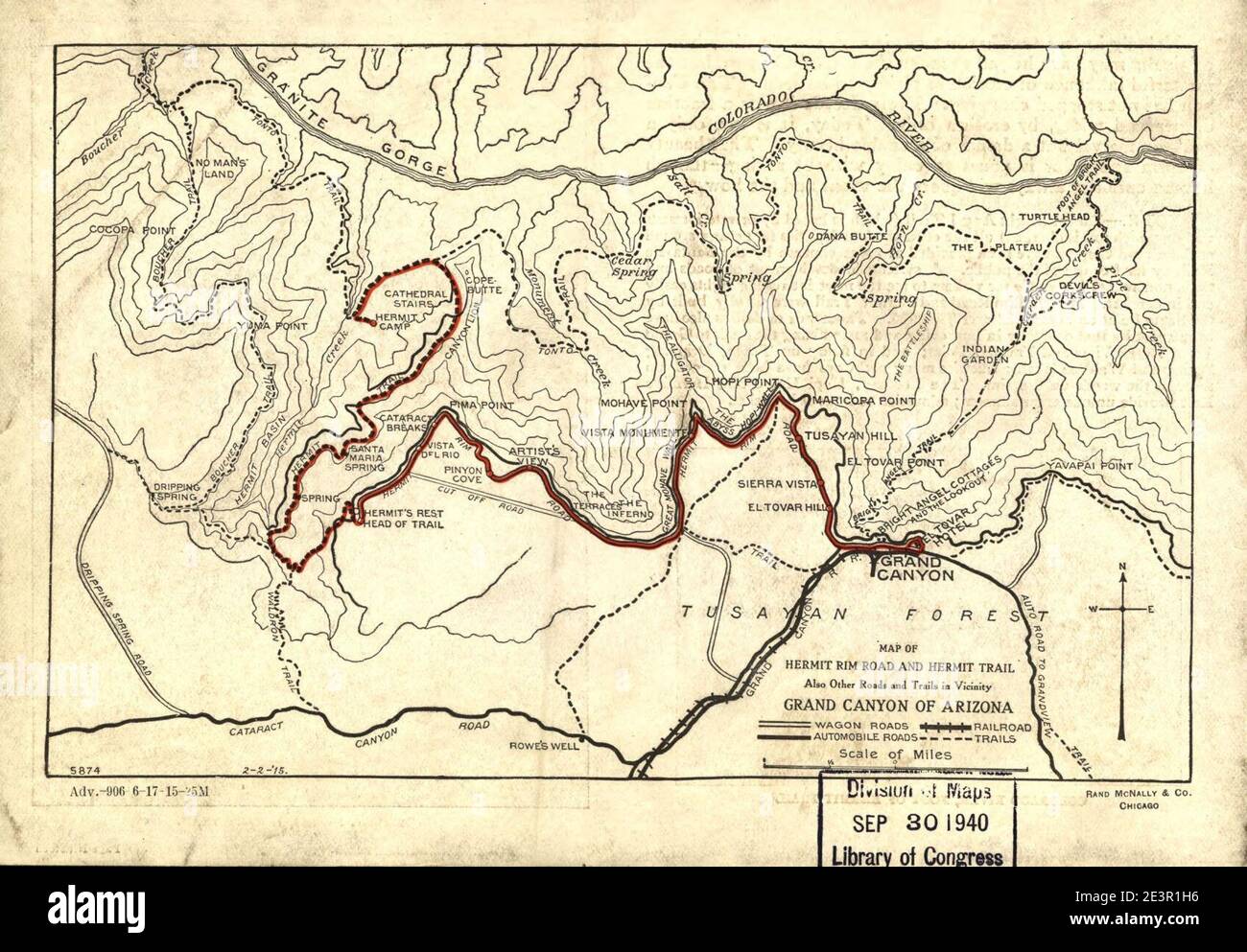 Map of Hermit Rim Road and Hermit Trail Stock Photo Alamy