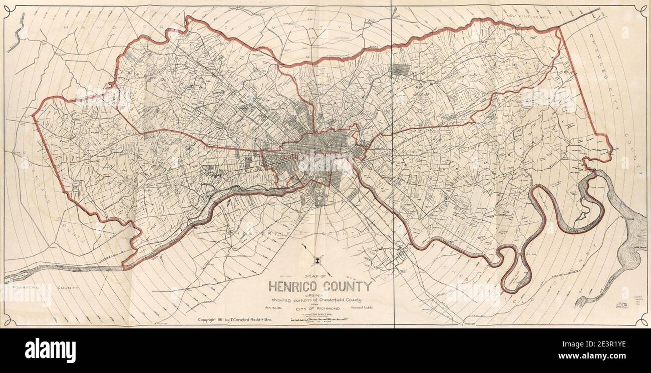 Map of Henrico County, Virginia - showing portions of Chesterfield County also City of Richmond Stock Photo