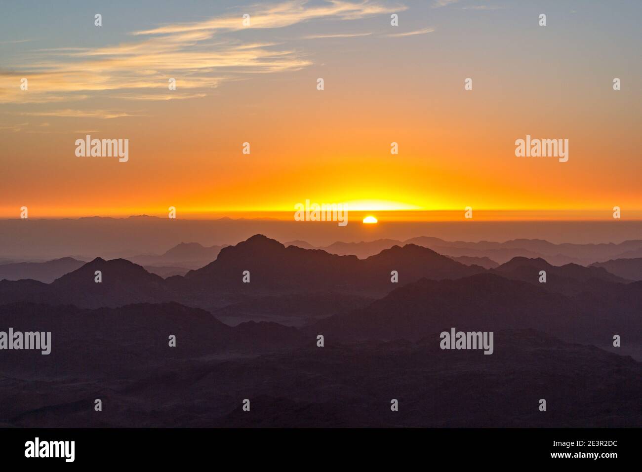 Sunrise at mount sinai summit. Road on which pilgrims climb the