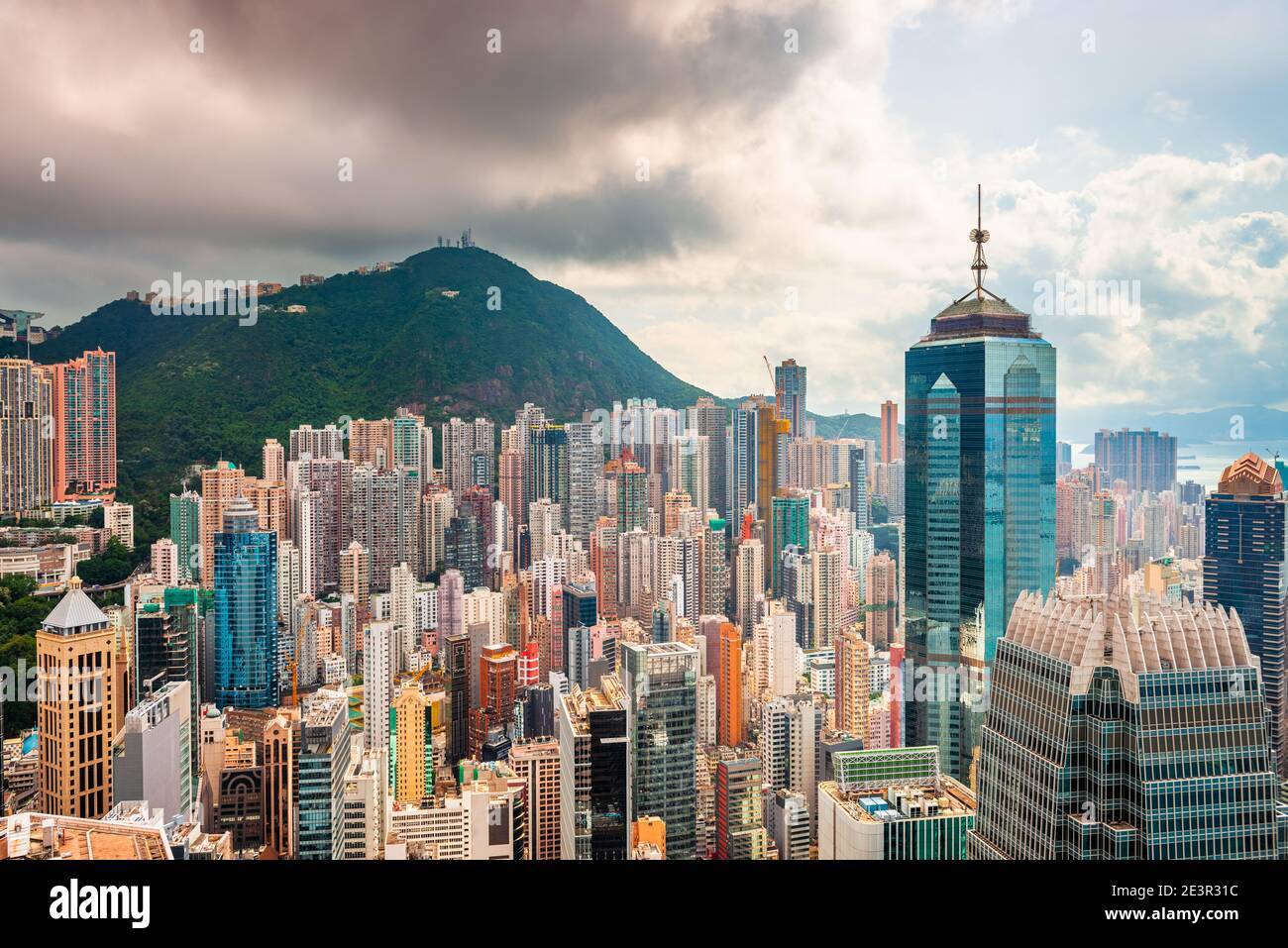 Hong Kong, China aerial view of the cityscape at Victoria Harbor. Stock Photo